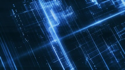 Poster - Advanced 3d Technology Digital Neon Grid/ Animation of an abstract technology background with 3d neon grid structure slowly spinning and depth of field blur