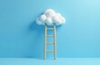 © Slepitssskaya - A wooden ladder leads to a soft white cloud in a bright blue sky, symbolizing creativity and imagination