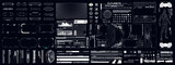 Fototapeta Panele - Vector illustration of futuristic HUD elements, digital interfaces, and tech components. Ideal for cyberpunk themes, game design, sci-fi projects, and technology-focused visuals