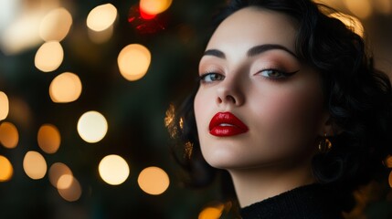 Poster - The image features a woman looking directly at the camera with a serious expression. She has dark hair and is wearing red lipstick.