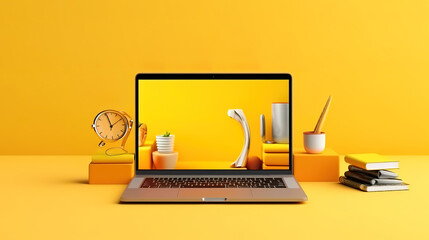 Poster - Awesome Opened laptop with business accessories