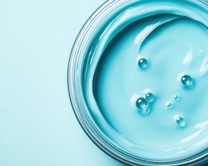 Poster - A jar of soft blue paint with droplets on a light blue surface, perfect for creative projects.
