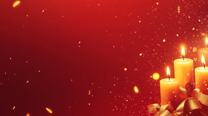 Wall Mural - Warm candlelight glow on red background with golden sparkles