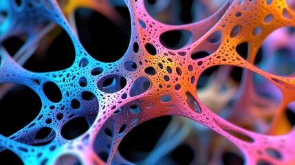 Poster - Colorful Abstract Network of Interconnected Cells with Unique Patterns and Textures in a Vibrant Display of Shape and Form for Science and Art Themes