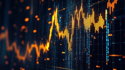 Poster - Abstract financial chart with dynamic graphs illustrating market trends, stock fluctuations, and digital data analysis for investment and trading strategies.