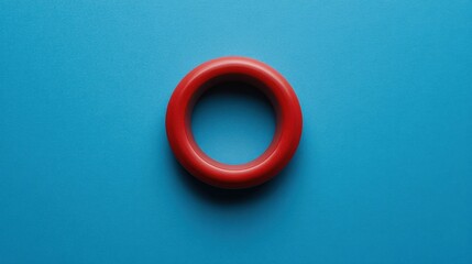 Poster - Bright Red Circular Object on Vibrant Blue Background, Showcasing Bold Colors and Simple Shapes for Creative Design Inspiration in Modern Art