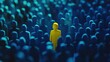 © 69 - Unique Figure in a Sea of Blue: A Striking Visual Representation of Individuality and Standing Out Amidst a Crowd, Symbolizing Uniqueness and Identity in Society
