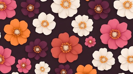 Fototapete - Vibrant Cosmic Floral Seamless Pattern in 3D