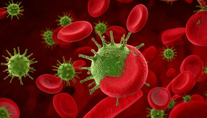 Wall Mural - Viruses and red blood cells,Viral disease epidemic,Infection, 3d rendering,conceptual image.02