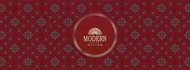 Wall Mural - Gorgeous textured burgundy card with round frame and gold border.
