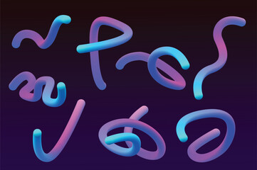 Poster - A collection of colorful twisted lines in shades of purple. Vector illustration