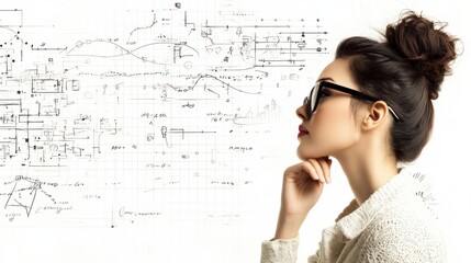 Aufkleber - Businesswoman analyzing technology graphs with a transparent framework for enhanced insights