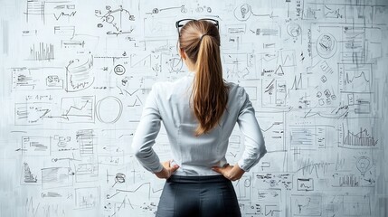 Aufkleber - Businesswoman analyzes technology graphs with transparent standards to drive strategic insights