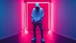 © SemangArt - A figure in a hoodie stands in a neon-lit corridor, creating a moody atmosphere.