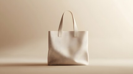 Wall Mural - A white canvas tote bag with a single handle against a beige background.