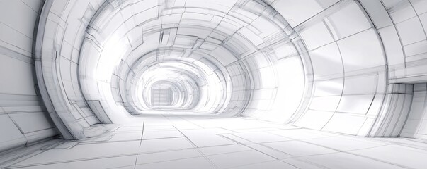 Poster - Futuristic white tunnel with bright light at the end generating hope