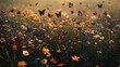 © Darunee - Wildflower field in a variety of colors with butterflies fluttering around, creating a lively scene