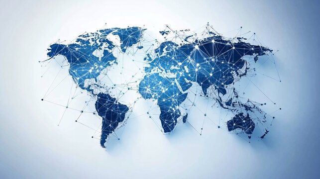 World map showing global business network connections and information technology
