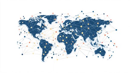 Aufkleber - Global network connecting world map with data points