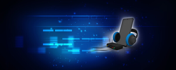Poster - 3d rendering mobile phone connected head phone