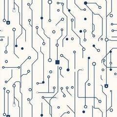 Poster - Simple circuit board pattern, blue and white color scheme. Technology background.
