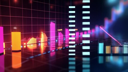 Poster - Vibrant financial data visualization showcasing colorful graphs and charts in a modern setting