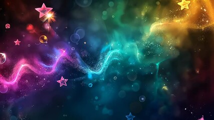 Poster - Colorful cosmic bubbles and stars swirling in an abstract space-themed backdrop at night