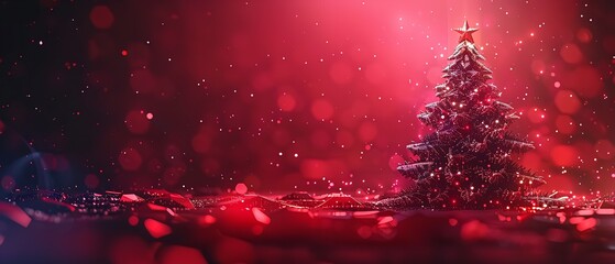 Poster - An overview featuring a large text area and an abstract polygonal Christmas tree with snowflakes and blurred red illumination, Generative AI.