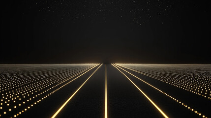 Wall Mural - Black and gold light particle perspective road platform