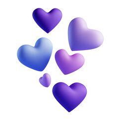 Wall Mural - flying blue and purple hearts 3d render icon isolated on transparent background cutout