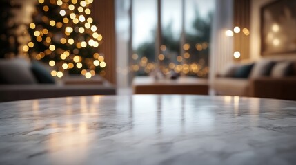 Poster - A beautifully decorated living room features a sparkling Christmas tree adorned with lights and decorations.