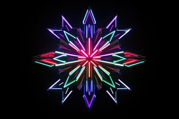 Wall Mural - Vibrant neon star design radiating colorful light against a dark background, perfect for modern art projects and visual displays.