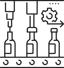 Leinwandbilder - Manufacture bottle conveyor, automatic and manual production line icon. Plant assembly line robot automation manufacture, warehouse supply chain technology line vector symbol with bottles on conveyor