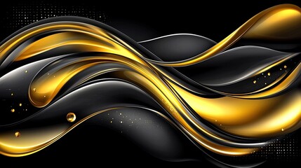 Poster - Abstract flowing gold and black waves on a dark background.