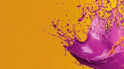 Poster - Colorful splash of purple paint on a vibrant yellow background, creating an energetic and artistic visual.
