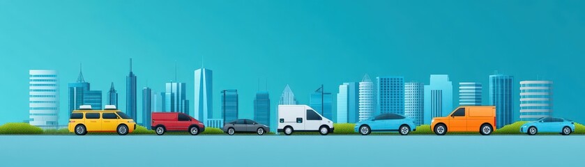 Poster - Eco transportation, electric vehicles in a city, flat design illustration