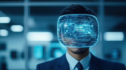 Aufkleber - Corporate leader with holographic shield, workforce digital protection, hightech office