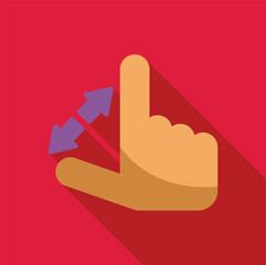 Poster - Hand making zoom gesture with two fingers, symbolizing zooming in and out, on a vibrant red background