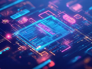 Aufkleber - A digital lending process visualized with glowing graphs and holographic paperwork, neon bluegreen color scheme, techfuturistic style