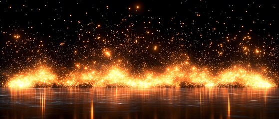 Poster - A Stunning Display of Glowing Sparks and Particles Creating a Mesmerizing Firelight Effect Against a Dark Background for Use in Magical or Festive Themes