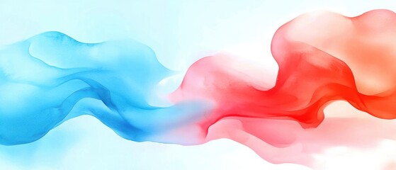 Wall Mural - Abstract fluid shapes in blue and red colors, blending smoothly against a soft background.