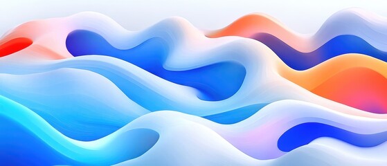 Wall Mural - Colorful abstract wave patterns in blue, pink, and white on a soft background.
