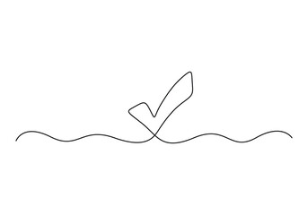 Poster - continuous line drawing of check mark. tick one line icon. single line drawing background vector ill