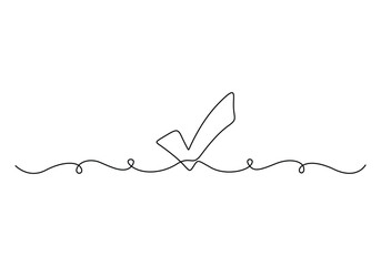 Poster - continuous line drawing of check mark. tick one line icon. single line drawing background vector ill