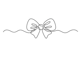 Poster - continuous line drawing of gift bow. bow one line icon. one line drawing background. gift bow black 