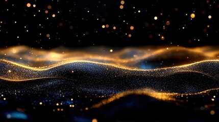 Wall Mural - Abstract waves of shimmering particles, dark background, mesmerizing sparkles.