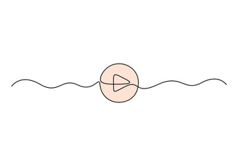 Poster - continuous one line drawing of play button. isolated on white background vector illustration