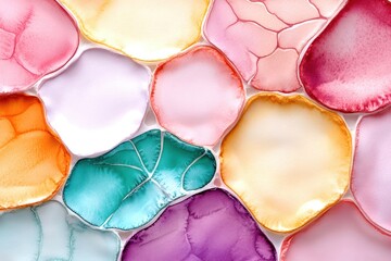 Wall Mural - Colorful abstract alcohol ink pattern, vibrant mix of pink, green, and gold hues, perfect for backgrounds and design projects.