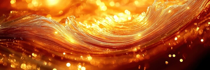 Wall Mural - Abstract golden wave with sparkling lights on a fluid background.