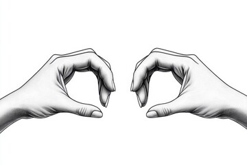 Poster - Minimalist line art of two hands forming a heart shape, symbolizing love and connection on a clean background